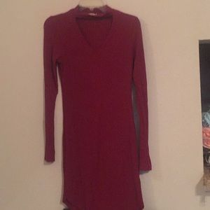 A red mini v-neck dress
